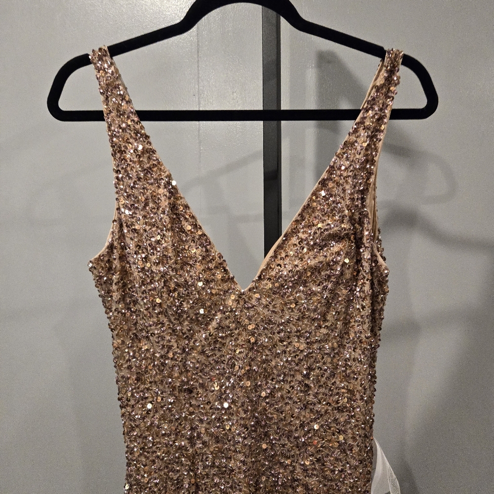 NWT Mac Duggal Beaded Fringe Sequined Mini Dress, Copper Style 4971 - Picture 5 of 9